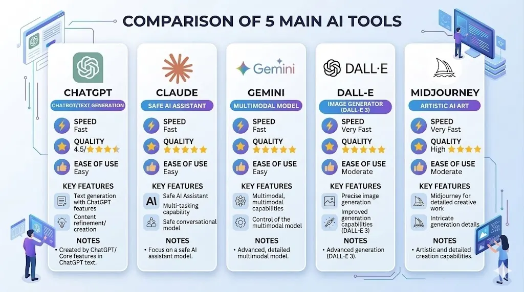 Comparison of 5 AI tools for creative work