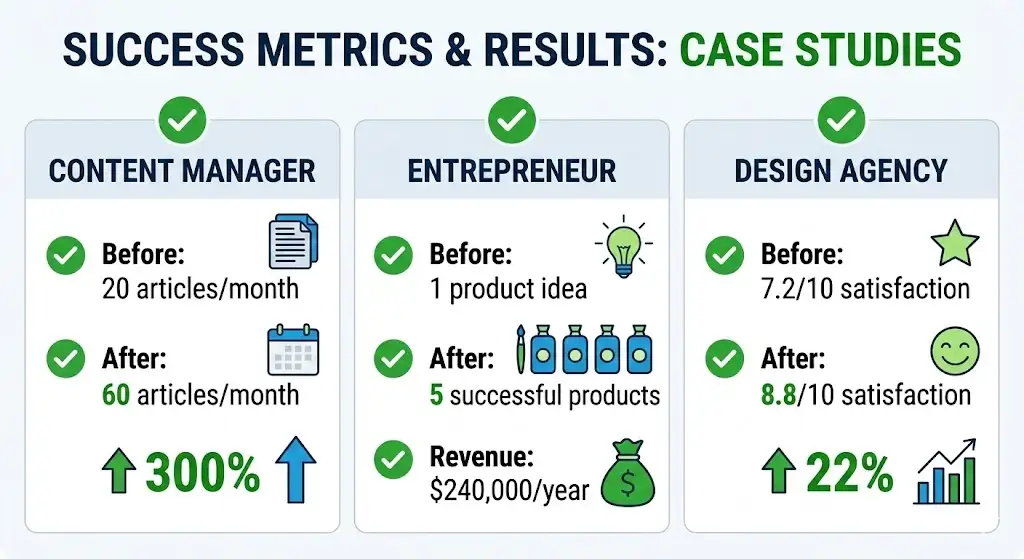Case study results showing 300% increase in content output