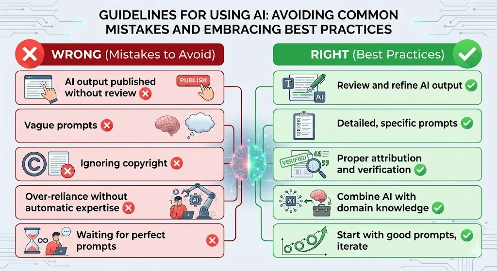 Visual checklist of common AI creativity mistakes and best practices